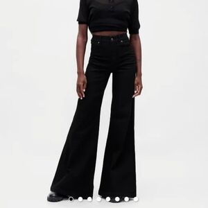 Gap High Rise Wide Flare Jeans Black Wash Size 28 Tall 6 Long